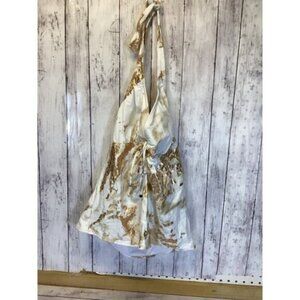 VENUS Halter Top – Gold & White ‘Shoreline Foil’ Print, Size 12